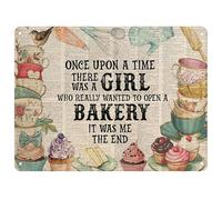 Charming Vintage Bakery Decor Tin Sign - Once Upon a Time, Wanted To Open A Bakery Girl Baking Art - Aesthetic Wall Decor Tin Poster for Home Kitchen & Bakery, 8x12 Inches