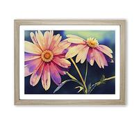 Charming Watercolour Daisy Flowers Framed Print | A2 Oak Framed Wall Art | Ready to Hang | Modern Floral Picture | Living Room Bedroom Lounge Office