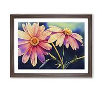 Charming Watercolour Daisy Flowers Framed Print | A4 Walnut Framed Wall Art | Ready to Hang | Modern Floral Picture | Living Room Bedroom Lounge Office