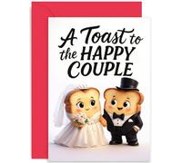 Charming Wedding Card for Happy Couple, 'A Toast to the Happy Couple' Gift, Delightful Teddy Bear Design, for Friend Colleague Family, Blank Inside with Envelope