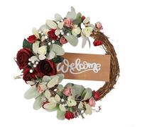Charming Welcome Sign Wreath with Eucalyptus and Roses An Elegant Home Accessory (red)