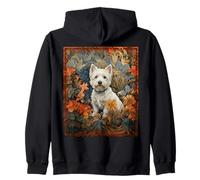 Charming Westie Dog Floral Tapestry Illustration Zip Hoodie