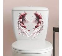 Charming White Angel Wing Decal Toilet Cover Sticker Decals,Fish Bird Flower Leaf Waterproof Toilet Lid Tank Seat Decals Cistern Self-Adhesive Bathroom Wall Sticker