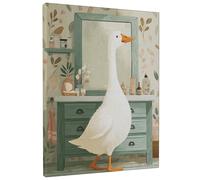 Charming White Goose Canvas Wall Art, Green Beige Farmhouse Decor, Spring Aesthetic Prints for Living Room, Bedroom, Bathroom, Kitchen, Wrapped Canvas 8x10 Inch