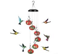 Charming Wind Chime Shaped Hummingbird Feeder for Outdoors - Red Plastic Hanging Garden Decor Having Bee-Proof Style 23.5 in 1-piece