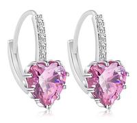 Charming women's copper plated pink crystal heart sleeper sleeper sleeper pink + silver durable and useful. Very attractive treatment