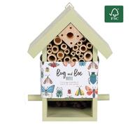 Charming Wooden Bug And Bee Hotel, House. Includes Metal Hanger. H24.5 Cm