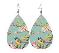 Charming Yellow Bird Printed Water Drop Earrings, Lightweight Leather Teardrop Dangle for Date and Party