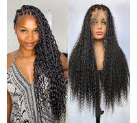 CHARMING YOU Braided Wig Human Hair Full Lace Boho Box Braids Knotless 300 Density Pre Plucked with Curly Ends Goddess Glueless Transparent Lace Wig for Women Natural