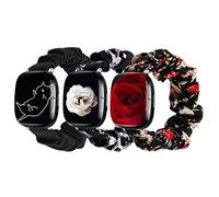 CharmingElf Compatible with Fitbit Versa/Versa 2/Versa Lite Hair Scrunchie Replacement Bands for Women Girls Soft Fabric Elastic Fabric Large Small Pattern (Large, Black/Red)