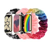 CharmingElf Scrunchies Bands Compatible with Fitbit Luxe Replacement Band for Women Man Fabric Pattern Strap Large Small Straps (Small, Rainbow Pink Grey)