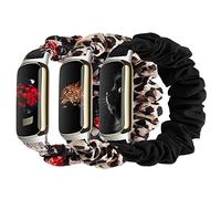 CharmingElf Scrunchies Bands Compatible with Fitbit Luxe Replacement Strap for Women Men Fabric Pattern Strap Large Small Straps (Large, Black Leopard Rose)