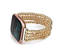 CHARMINGO Beaded Bracelet Compatible with Fitbit Versa 4/Versa 3/Sense/Sense 2 Bands for Women, Handmade Stretchy Strap for Fitbit Smartwatch, Gold
