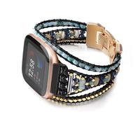 CHARMINGO Boho Beaded Bracelet Compatible with Fitbit Versa 4/Versa 3/Sense/Sense 2 Bands for Women, Handmade Natural Stone Braided Strap for Fitbit Smartwatch, Black