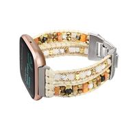 CHARMINGO Boho Braided Bracelet Compatible with Fitbit Versa 4/Versa 3/Sense/Sense 2 Bands for Women, Handmade Natural Stone Beaded Strap for Fitbit Smartwatch, Beige