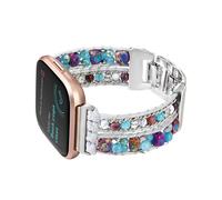 CHARMINGO Boho Braided Bracelet Compatible with Fitbit Versa 4/Versa 3/Sense/Sense 2 Bands for Women, Handmade Natural Stone Beaded Strap for Fitbit Smartwatch, Silver