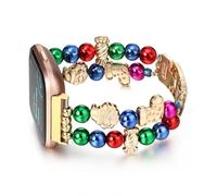 CHARMINGO Christmas Bands Compatible with Fitbit Versa 4/3/Sense/Sense 2 Bands for Women, Pretty Cute Beaded Bracelet Adjustable Metal Chain Strap for Fitbit Smartwatch