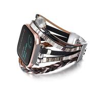 CHARMINGO Posh Leather Band Compatible with Fitbit Versa 3 & 4/Fitbit Sense/Sense 2 Women Bands, Handmade Multilayer Replacement Strap for Fitbit Smart Watch, 7.1 pulgadas x 3 cm, Metal, No Gemstone