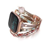 CHARMINGO Posh Leather Band Compatible with Fitbit Versa 3&4, Sense & Sense 2, Multilayer Wrap Bracelet Boho Handmade Jewelry Replacement Strap for Women