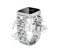 CHARMINGO Stylish Band Compatible with Apple Watch Band 38mm 40mm 41mm Women, Dressy Metal Apple Watch Strap with Cute Charms for iWatch Band SE Ultra 2 Series 10 9 8 7 6 5 4 3 2 1 - Silver