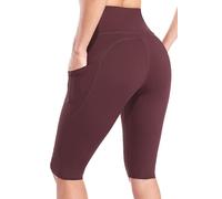 CharmLeaks Short Leggings with Two Pocket Women's Yoga Shorts Tummy Control Compression Running Burgundy S