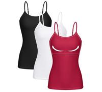 CharmLeaks Spaghetti Strap Vest for Women Built-in Shelf Bra Slim Fit Summer Cotton Cami Pack of 3 M