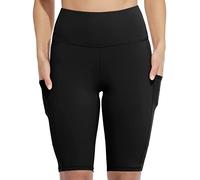CharmLeaks Women Yoga Shorts with Two Pocket Workout Shorts Tummy Control Leggings Running Shorts Black S