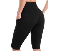 CharmLeaks Women Yoga Shorts with Two Pocket Workout Shorts Tummy Control Leggings Running Shorts Black XL
