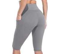 CharmLeaks Womens High Waisted Sports Shorts Running Cycling Shorts with Pockets Yoga Leggings Light Gray S