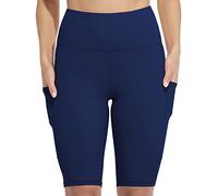 CharmLeaks Yoga Shorts for Women with Two Pocket Workout Shorts Tummy Control Leggings Running Shorts Navy S