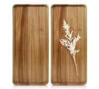 Charmlife 2 pcs 16 x 7 inch Solid Acacia Wood Serving Trays Rectangular Wooden Serving Platters Natural Wooden Boards for Bar Coffee Party