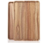 Charmlife 2 PCS Solid Acacia Wood Serving Trays Rectangular Wooden Serving Platters Natural Wooden Boards for Bar Coffee Party 16 * 12 inch (Wood Log Color)