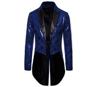 Charmlinda Mens Sequin Tailcoat Swallowtail Shiny Sequins Blazer Suit Jacket Party Wedding Blazer Slim Fit Show Tux Dress Coat (Dark Blue, X-Large)