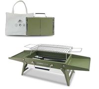 Charmline 34 x 23 cm Foldable Portable Charcoal Grill, Small Camping Barbecue Charcoal, Picnic Grill, BBQ Grill for Outdoor, Suitable for Gardens, Beaches, Lawns and Table Tops, Green