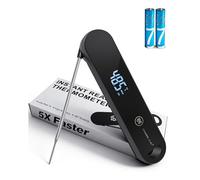 Charmline Digital Meat Thermometer with 0.5s Instant Read and ±0.3°C Accuracy, Rotating LED Display, Ideal for BBQ, Grilling and Kitchen Use, Dual Power for Longer Battery Life