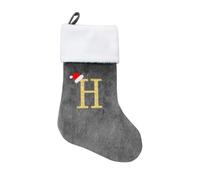 CHARMMYFASHION Personalised 46 cm Christmas Stocking, Grey with Gold Letter A, Red Santa Hat (H)