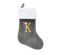 CHARMMYFASHION Personalised 46 cm Christmas Stocking, Grey with Gold Letter A, Red Santa Hat (K)