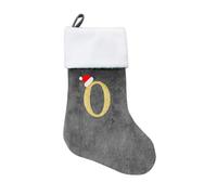 CHARMMYFASHION Personalised 46 cm Christmas Stocking, Grey with Gold Letter A, Red Santa Hat (O)
