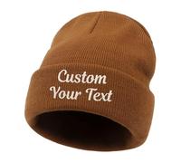 CHARMMYFASHION Personalised Beanie Cap Hat for Men Women,Leather Patch Embroidery Text Logo,Skull Cap Custom Beanie Hat,Design Your Own Warm Knitted Hat,Unisex,Gifts Coffee