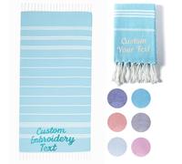 CHARMMYFASHION Personalised Large Turkish Beach Towel, Hammam Towel, 95x180cm, 100% Cotton, Embroidered Custom Quick Dry Lightweight Sand Free for Yoga, Fitness, Sports, Sauna, Pool