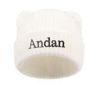 CHARMMYFASHION Personalized Baby Beanie Hats with Custom Name Leather Patch,100% Wool Acrylic,Personalised Beanie Hat for Kids,Custom Baby Beanie Caps,Knitted Hat Unisex Gifts (White)