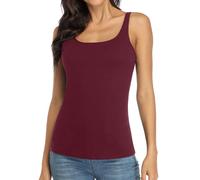 Charmo Cotton Workout Cami for Women Built in Bra Tank Top Adjustable Wide Straps Undershirt Wine Red 2X