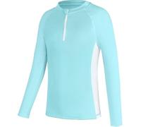 Charmo Girls Rash Guard Long Sleeve Half-Zip Quick Dry UPF 50+ Sun Protection Bathing Suit Aqua/White 13-14 Years