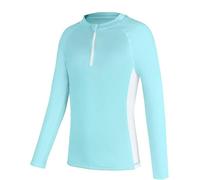 Charmo Girls Rash Guard Long Sleeve Half-Zip Quick Dry UPF 50+ Sun Protection Bathing Suit Aqua/White 11-12 Years