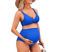 Charmo Maternity Padded Bikini Set High Waist 2 Piece Swimsuits V Neck Pregnancy Swimwear Royal Blue S