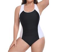 Charmo Plus Size One Piece Swimsuit for Women Racerback Adjustable Straps Swimming Costume Black/White 24