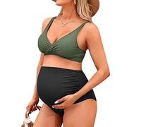 Charmo V Neck Maternity Swimsuit Bikini Set High Waisted Pregnancy Bathing Suits Two Piece Swimwear Green S