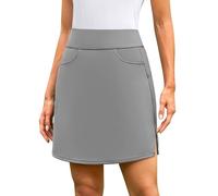 Charmo Women's Golf Skorts Modest Knee Length Athletic Tennis Skirts Built-in Shorts with Pockets Gray M