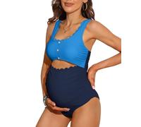 Charmo Womens Maternity Swimsuits One Piece Pregnancy Swimwear Blue-b M