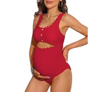Charmo Womens Maternity Swimsuits One Piece Pregnancy Swimwear Red-a M
